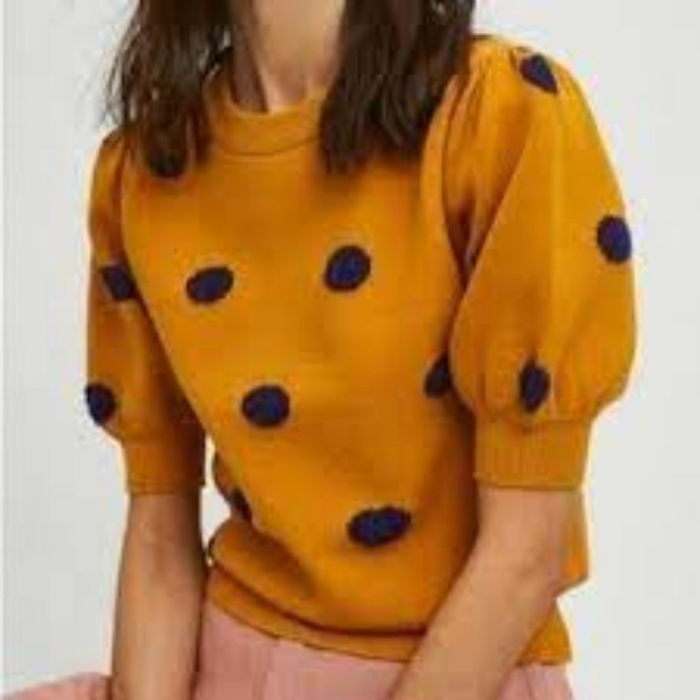 COMPANIA FANTASTICA YELLOW SWEATER BLUE DOTS SIZE MEDIUM
